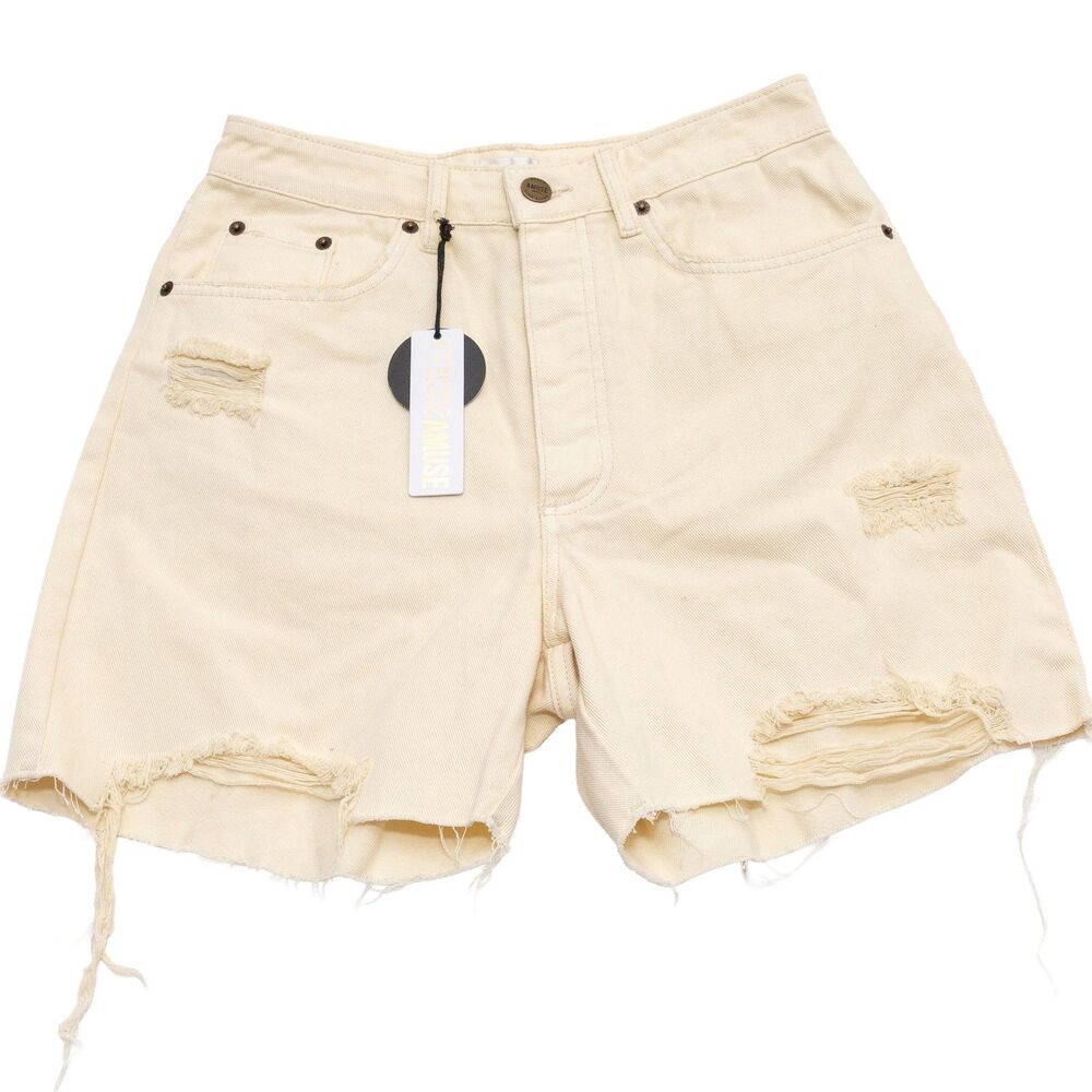 Amuse Society Women's Size 29 Cream‎ Distressed Cut-Off Denim Shorts High Rise